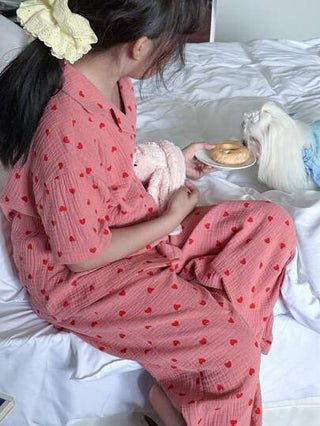 بيجاما DAZY طقم بدلة نوم بقلب للفتيات المراهقات ذو أكمام قصيرة وبنطال
