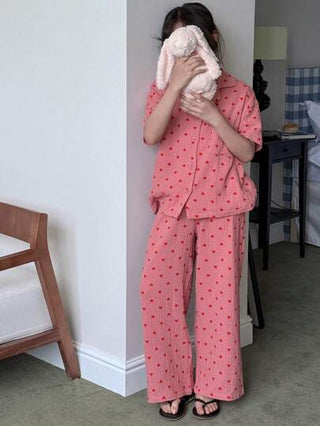 بيجاما DAZY طقم بدلة نوم بقلب للفتيات المراهقات ذو أكمام قصيرة وبنطال