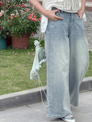 DAZY جينز بساق واسعة بخراطة مريحة للبنات المراهقات، للربيع/الصيف