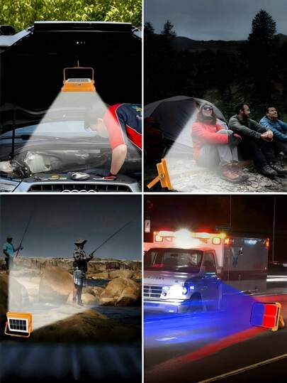 قطعة واحدة ضوء أصفر صغير رباعي الشبكة مقاوم للماء للاستخدام الخارجي، هالوجين شمسي، ضوء معسكر محمول، إضاءة طارئة ليلية لسوق الليل، ضوء LED شمسي بحري، ضوء خيمة، ضوء صيد السمك، ضوء تحذير أحمر وأزرق مناسب للسفر والطوارئ والمخيم وسوق الليل وأعمال الإصلاح