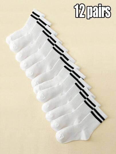 12 زوج من جوارب الأطفال أو الطلاب الرياضية القصيرة الشبكية المنفذة للهواء مع خطوط رفيعة، مناسبة للصيف والربيع