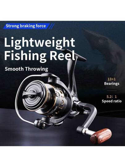 Rooblinos قطعة واحدة بكرة صيد BK Rooblinos ذات مقبض خشبي، نسبة سرعة عالية 5.2:1، مناسبة للمياه العذبة والمياه المالحة