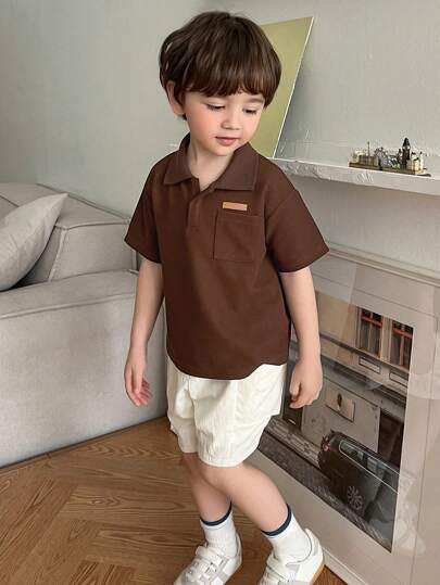 DAZY قميص كاجوال قصير الأكمام بياقة بولو مطبوع لطفل