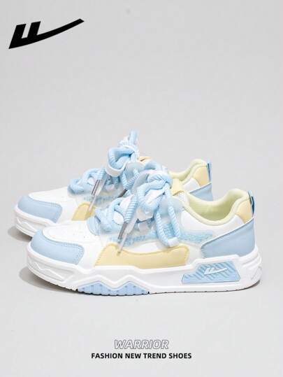 WARRIOR زوج من أحذية WARRIOR النسائية ذات القاعدة السميكة والرباط، أحذية كاجوال بنعل ناعم، أحذية رياضية منصة قمة منخفضة بنسيج ناعم، برأس مستدير كعب منخفض مانعة الانزلاق باللون الصلب الأنيق، مناسبة للطلبة وحفلات التخرج