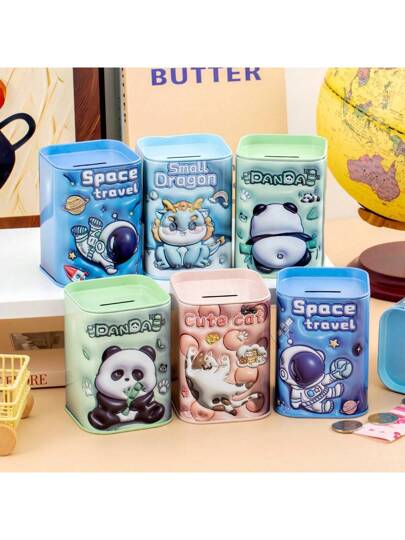 أثاث مكتبي قطعة معدنية ملونة بشكل حيوان وهي حامل للقلم والصراحة - حامل أقلام للمكتب، وحاوية تخزين للعملات كبيرة السعة على شكل مربع، مناسبة لتخزين المكتب، وهدية مثالية لمناسبات العودة إلى المدرسة