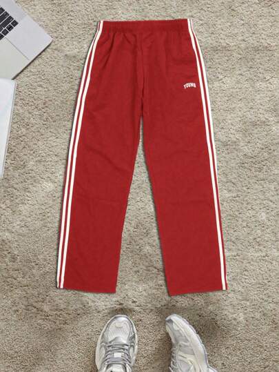 1 قطعة بنطال رجالي كاجوال بنمط شريط متوازي ، قماش تسلون ، طباعة رياضية عصرية ، مناسب للشاطئ والنشاطات اليومية والتمرين والخارجية ، ساقين مستقيمة فضفاضة ،مناسب للربيع والصيف والخريف والشتاء ، أسلوب الشارع ، هدية للصديق / الزوج