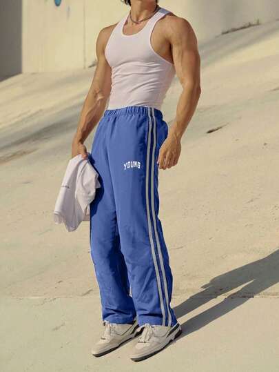 قطعة واحدة بنطلون كاجوال من شريط زخرفي رجالي، مصنوع من قماش تفتة خاص، بطباعة أنيقة وشبابية، مناسب للشاطئ والعطلات والتنقل اليومي والرياضة والخارج، قص مستقيم فضفاض، مناسب للربيع والصيف والخريف والشتاء، ملابس الشارع الأنيقة، هدية للصديق/ الزوج، هدية للذكرى