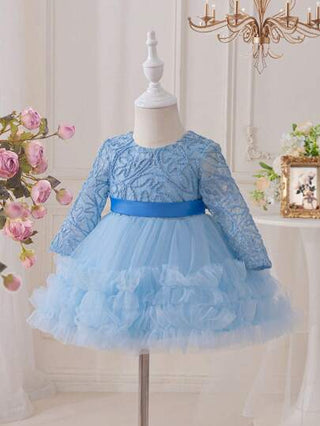 فساتين بيبي Glamorique Kids فستان شبكي مطرز أكمام منفوخة من شيفون، لون شمبانيا، زي فتاة الزهور لحفل عيد الميلاد في عمر سنة واحدة، بدلة معمودية للطفلة