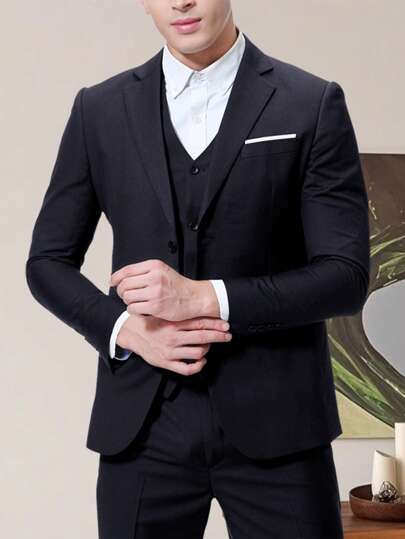 جاكيت رجالية كاجوال لياقة عمل، بأزرار مزدوجة، XF002