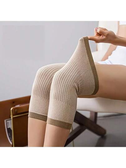 زوج من قفازات الساق الدافئة الناعمة والصديقة للبشرة، تصميم مُحبك مُصمم لحماية المفاصل، غسل باليد فقط، دعم حراري للركبة، تصميم محبوك مخطط (متعدد المواسم)