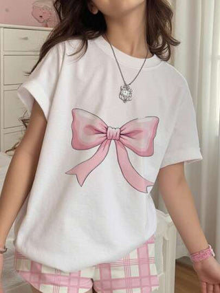 بيجاما مجموعة بيجاما للبنات المراهقات قصيرة الأكمام و البنطلون، رقبة مستديرة، نمط فراشة بسيط مناسب للصيف