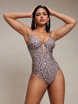 مايوه حريمي قطعة واحدة Shapewave بدلة سباحة نسائية من قطعة واحدة ، لها تحكم في البطن وتأثير رفع للصدر ،مزينة برسومات زهور بني، مصنوعة من شبكة ، أنيقة وكاجوال مناسبة للربيع والصيف والشاطئ والحفلات