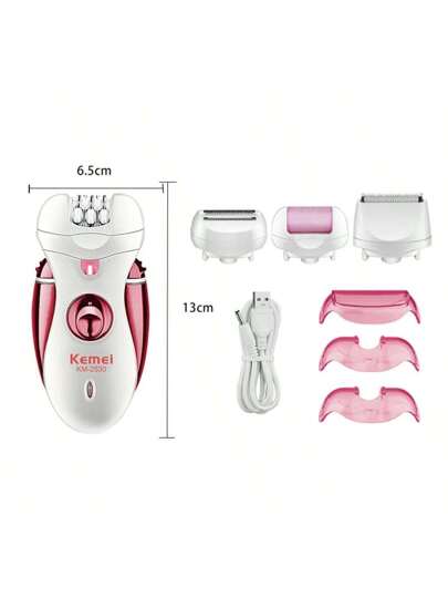 Kemei جهاز حلاقة الشعر المحمول 4 في 1 موديل KM-2530، ماكينة إزالة شعر النساء الكهربائية المحترفة، ماكينة حلاقة الجسم والشعر القابلة للشحن بمنفذ USB، 1 قطعة