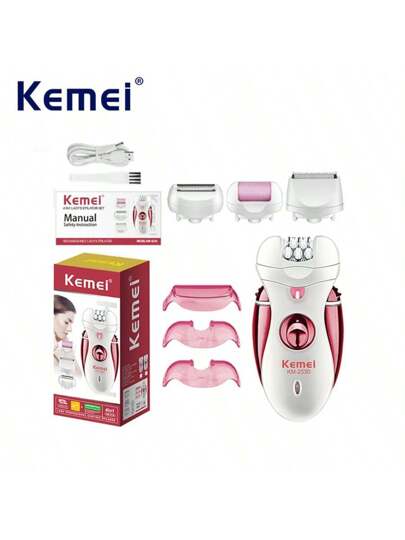 Kemei جهاز حلاقة الشعر المحمول 4 في 1 موديل KM-2530، ماكينة إزالة شعر النساء الكهربائية المحترفة، ماكينة حلاقة الجسم والشعر القابلة للشحن بمنفذ USB، 1 قطعة