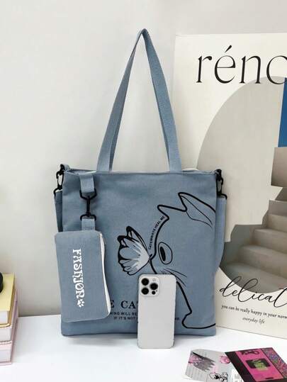 حقيبة كتف قماشية كبيرة السعة مناسبة لطلاب المدارس الإعدادية والابتدائية، حقيبة كتف وحقيبة متعددة الاستخدام لحمل الكتب