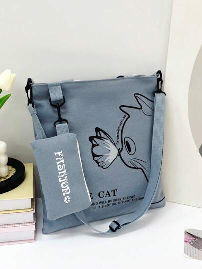 حقيبة كتف قماشية كبيرة السعة مناسبة لطلاب المدارس الإعدادية والابتدائية، حقيبة كتف وحقيبة متعددة الاستخدام لحمل الكتب