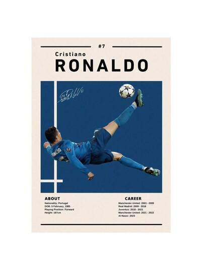 قطعة واحدة لوحة لنجم كرة القدم العالمي المشهور رونالدو بدون إطار، لوحة قماشية لوحة فنية لغرفة الصبي ديكور الحائط في الشمال