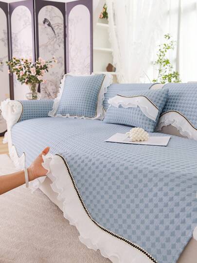 1 غلاف وسادة كنبة من التشيفون مصمم بنمط معين قابل للتنفس ومقاوم للانزلاق، وسادة مقعد كنبة قطعة واحدة بظهر نسيجي غير قابل للانزلاق، مناسبة لغرفة النوم، المكتب، وديكور غرفة المعيشة والحماية المنزلية