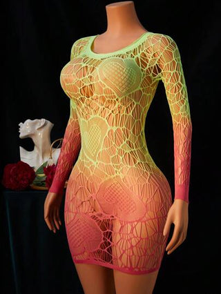 لانجيري حريمي ملابس داخلية نسائية بدلة مثيرة مع ألوان تباين شفافة بتصميم قلب، قميص نوم طويل الأكمام ذو رقبة دائرية ذو مرونة عالية بدون تفاصيل، مناسبة للربيع والصيف