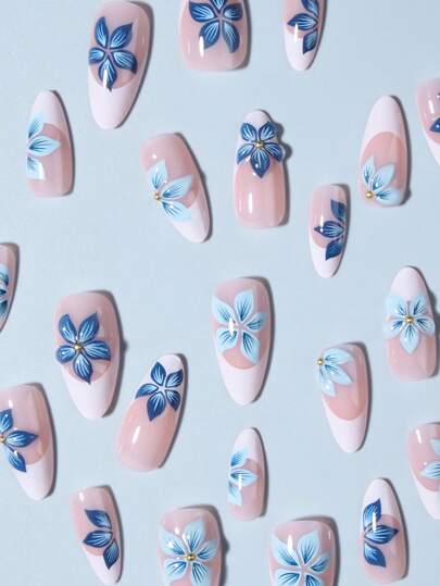 24 قطعة أظافر جل ثلاثية الأبعاد بزهور لوز فرنسية بيضاء، ملائمة تماما للأظافر الاكريليك الاصطناعية، تحتوي على 1 قطعة غراء جيلي و 1 قطعة مبرد أظافر، أظافر الصيف مناسبة للنساء والفتيات للاستخدام اليومي والدراسة والحفلات