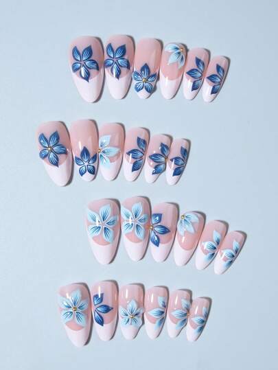 24 قطعة أظافر جل ثلاثية الأبعاد بزهور لوز فرنسية بيضاء، ملائمة تماما للأظافر الاكريليك الاصطناعية، تحتوي على 1 قطعة غراء جيلي و 1 قطعة مبرد أظافر، أظافر الصيف مناسبة للنساء والفتيات للاستخدام اليومي والدراسة والحفلات