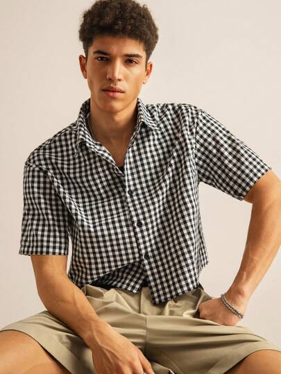 SWAVVY قميص قصير مخطط بطراز الشارع العالي والطراز الفينتاج قطعة واحدة للرجال, ملائم لأسلوب عصر التكنولوجيا 2000، مناسب لل-"هالوين" وللعودة للمدرسة