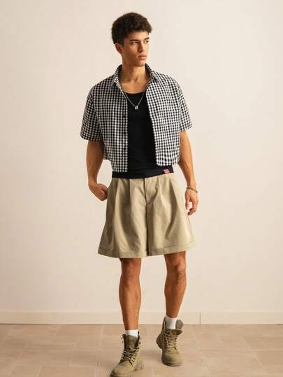 SWAVVY قميص قصير مخطط بطراز الشارع العالي والطراز الفينتاج قطعة واحدة للرجال, ملائم لأسلوب عصر التكنولوجيا 2000، مناسب لل-"هالوين" وللعودة للمدرسة