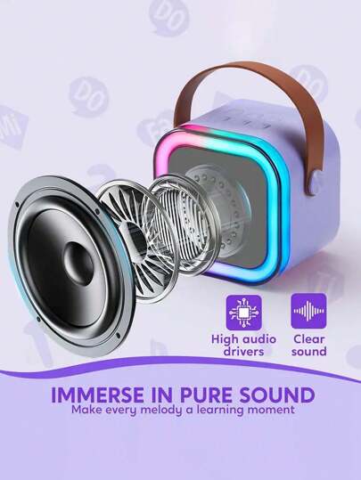 هدايا العطلات جهاز كاريوكي صغير مع ميكروفونين، مجموعة سماعة هدية ضوء RGB محمولة، جهاز كاريوكي منزلي، جهاز ميكروفون كاريوكي محمول مناسب للاحتفالات العائلية