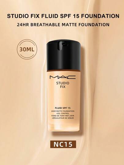 MAC MAC Studio Fix Fluid SPF 15 أساس مطفي لمدة 24 ساعة مع التحكم في الزيوت - NC15 - 1 أونصة سائلة / 30 مل