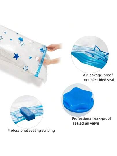4 قطع أكياس حفظ تفريغ الهواء ذات نمط نجمي سميك وعملي، مناسبة للملابس والمراتب والبطانيات والوسائد، الأقمشة المفرغة مناديل للسفر والتخزين، مصنوعة من مواد عالية الجودة ناعمة ومتينة