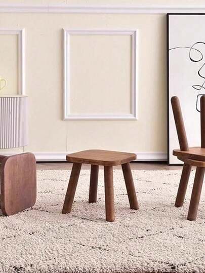 أثاث مكتبي كرسي صغير من الخشب الصلب بالكامل، كرسي مربع من الزان، كرسي مفرد بسيط وعصري، اقتصادي للمنزل باللون البني الجوزي