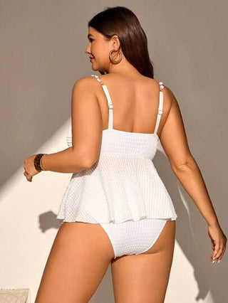 طقم تانكيني حريمي Swim Vcay ملابس علوية بيكيني كبير الحجم ذو قطع من نسيج متماسك مزين بقطع المحار