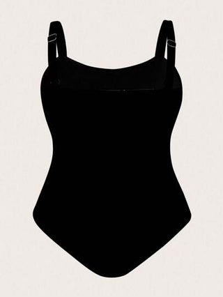 Swim Oasis بدلة سباحة قطعة واحدة ذات حمالات رفيعة باللون الأسود مع تنورة مطبوعة بنمط شامل ، طقم بدلة سباحة مكون من قطعتين لقياسات كبيرة