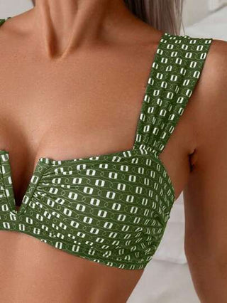 Swim Chiccia بيكيني للنساء بنمط عتيق أنيق، طباعة نقشات، غائر الياقة على شكل حرف V عميق، حزام عريض، خصر عالي، تحكم في البطن، صيفي