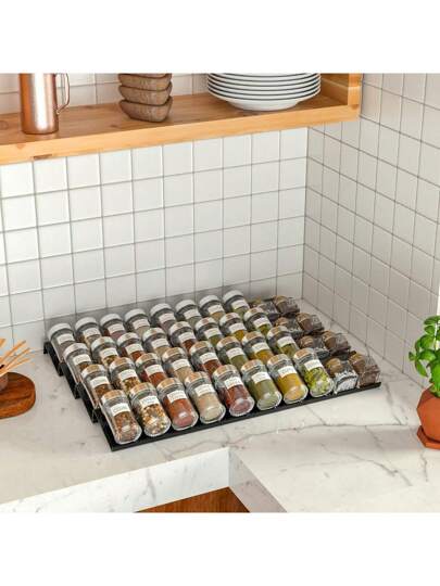 منظم بهارات أدراج أسود، 1/4 عبوة منظم أدراج أكريليكي للبهارات، قابل للتوسيع من 13 إلى 26 بوصة، رف بهارات مطبخ للأدراج/أسطح المطابخ (البرطمانات غير مُتضمّنة)