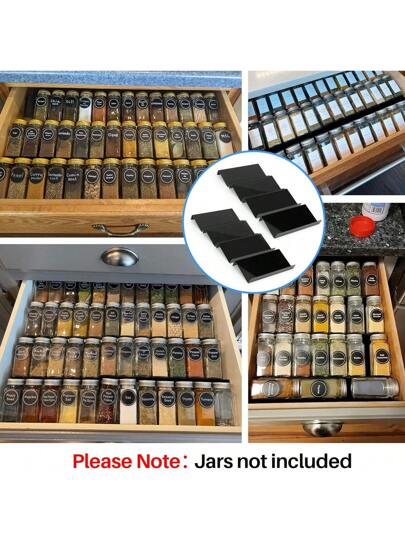 منظم بهارات أدراج أسود، 1/4 عبوة منظم أدراج أكريليكي للبهارات، قابل للتوسيع من 13 إلى 26 بوصة، رف بهارات مطبخ للأدراج/أسطح المطابخ (البرطمانات غير مُتضمّنة)