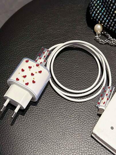 حافظة ذات شكل قلب أحمر لقابس الشحن الأوروبي الدائري 14 برو ماكس، تناسب أجهزة آيفون 13 و 15 و 16 الأوروبية ، غطاء حماية لملحق كبل 20 واط ، حامي الكبل والشاحن