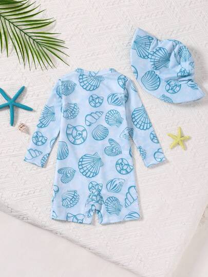 مايوه أولادي ملابس سباحة قطعة واحدة للأولاد الرضع بطبعة شواطئ موسم الأعياد