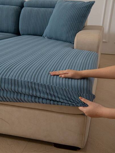 غطاء أريكة 3D أحادي الجاكار عالي المطاطية ، غطاء أريكة مخطط ، واقي أريكة قابل للتنفس ومقاوم للحيوانات الأليفة ذي نسيج ناعم ومقاوم للبقع ، قابل للغسل في الغسالة ، غطاء أريكة قطاعي عالمي مجعد وقوي ، ديكور منزلي مناسب لجميع الفصول