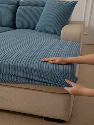 غطاء أريكة 3D أحادي الجاكار عالي المطاطية ، غطاء أريكة مخطط ، واقي أريكة قابل للتنفس ومقاوم للحيوانات الأليفة ذي نسيج ناعم ومقاوم للبقع ، قابل للغسل في الغسالة ، غطاء أريكة قطاعي عالمي مجعد وقوي ، ديكور منزلي مناسب لجميع الفصول