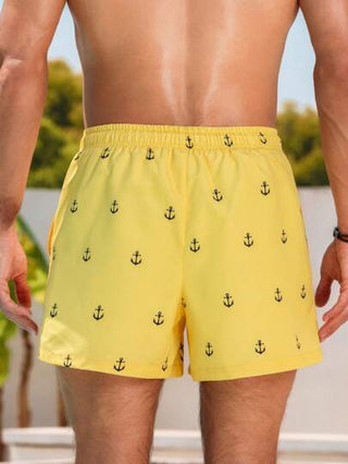 Manfinity Sport Corelite شورت كاجوال للرجال بطبعة شعار المرساة للعطلات والشاطئ، هاواي