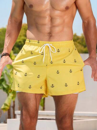 Manfinity Sport Corelite شورت كاجوال للرجال بطبعة شعار المرساة للعطلات والشاطئ، هاواي