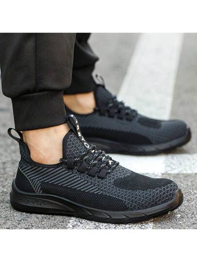 أحذية أمان للرجال مزودة بتقنية التهوية وأقدام معدنية مقاومة للتحطيم والاختراق واللبس،أحذية رياضة سلامة خفيفة الوزن مانعة للانزلاق باللون الأسود والرمادي