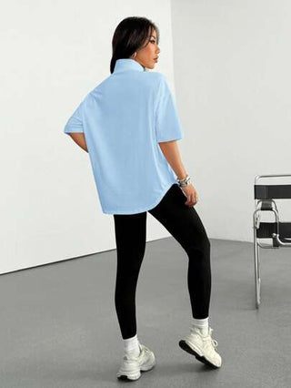 طقم حريمي قطعتين EZwear طقم تي شيرت ولباس ضيق للنساء مطرز بشعار حديث