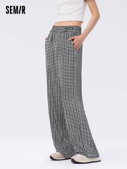 SEMIR بناطيل عريضة مصنوعة من التريكو للنساء، لمسة باردة، تنسدل بشكل جميل، تطيل الساق، ملائمة للأجواء الصيفية الهادئة للارتداء في المكتب