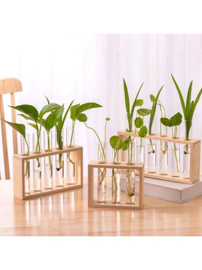 أثاث مكتبي فازة اختبار هيدروبونيك بأسلوب نردي، قطعة زخرفية بإطار خشبي بسيطة للزهور لغرفة المعيشة أو مكتب العمل أو التعليق على الحائط