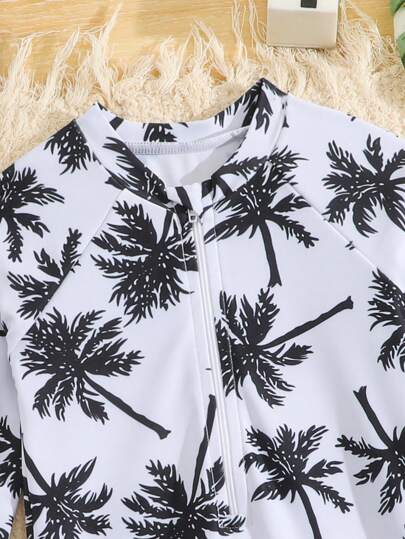 مايوه أولادي طقم ملابس سباحة للأطفال الصغار، بدلة سباحة كم طويل مزينة بطبعات ديناصورات كرتونية جذابة مع قبعة واقية من الشمس، مناسبة للعطلات الصيفية والشاطئ والتزلج على الماء والحدائق المائية