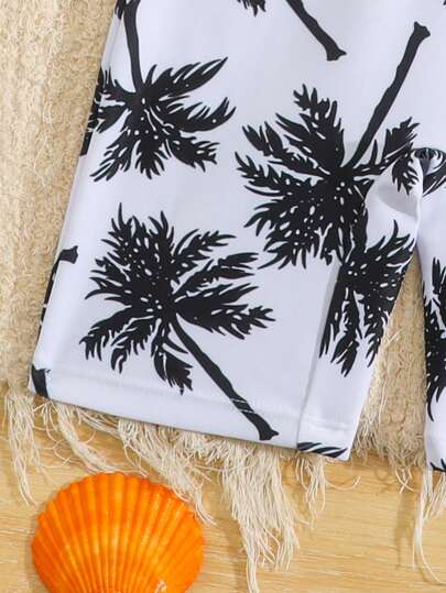 مايوه أولادي طقم ملابس سباحة للأطفال الصغار، بدلة سباحة كم طويل مزينة بطبعات ديناصورات كرتونية جذابة مع قبعة واقية من الشمس، مناسبة للعطلات الصيفية والشاطئ والتزلج على الماء والحدائق المائية