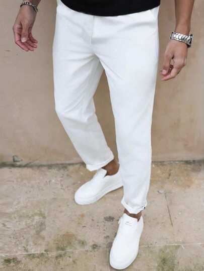 SHEIN بناطيل مبطنة للأطفال/الفتيان المراهقين، ذات قصة مريحة وعملية للاستخدام اليومي، بخصر مطاطي واسع وخط مستقيم مصنوعة من قماش منسوج