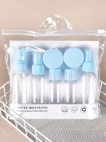 7 قطع مجموعة زجاجات تجميل للسفر - حاويات تجميل سيليكون مقاومة للتسرب مع مرذاذ للكريمات والشامبو والكريمات | مجموعة زجاجات قابلة لإعادة التعبئة للطائرة والتخييم